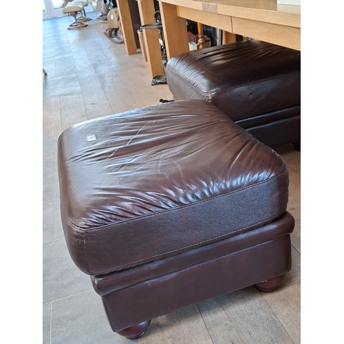 56 - Pair of leather large footstools 68cm W each approx.