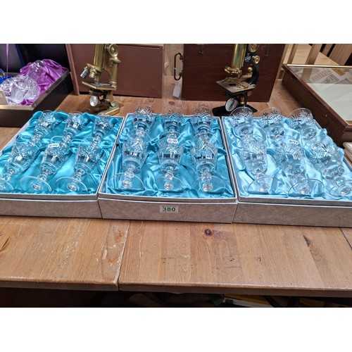 380 - 3 boxes of Edinburgh Continental crystal 2 are wine glasses, 1 sherry glasses