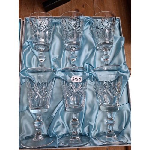 380 - 3 boxes of Edinburgh Continental crystal 2 are wine glasses, 1 sherry glasses