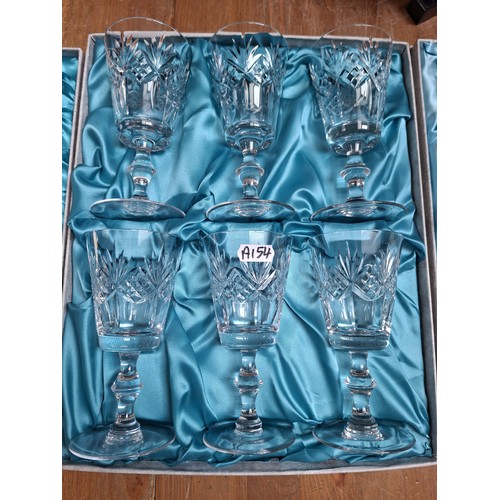 380 - 3 boxes of Edinburgh Continental crystal 2 are wine glasses, 1 sherry glasses