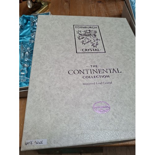 380 - 3 boxes of Edinburgh Continental crystal 2 are wine glasses, 1 sherry glasses