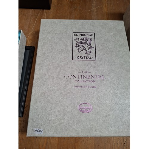 380 - 3 boxes of Edinburgh Continental crystal 2 are wine glasses, 1 sherry glasses