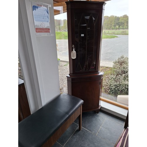 1 - Mahogany corner display unit plus piano stool with storage