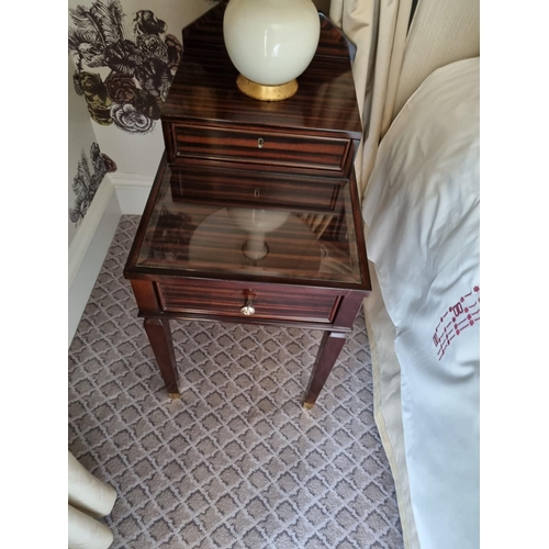 1002 - A Pair Of Two Tier Bedside Nightstands With Antiqued Plate Top With Storage Compartments Mounted On ... 