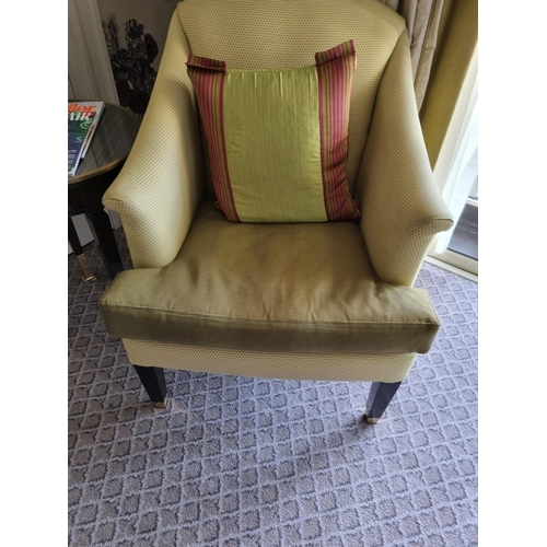 1005 - Upholstered Accent Chair In Gold Fabric With Green Seat Pad 68 x 50 x 86cm (Room 412)