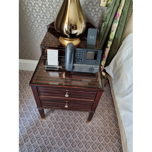 1018 - A Pair Of Two Tier Bedside Nightstands With Antiqued Plate Top With Storage Compartments Mounted On ... 