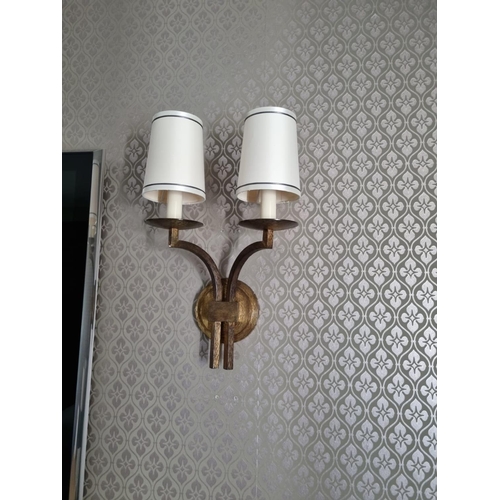 1029 - A pair of Dernier And Hamlyn Twin Arm Antique Bronzed Wall Sconces With Shade 51cm (Room 414)