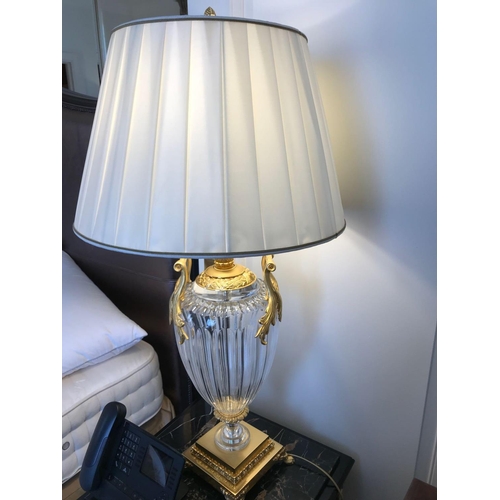 1950 - A Pair Of Laudarte Crystal Table Lamps Inserts And Decorations In 24ct Gold With Shade 95cm Tall (Ro... 