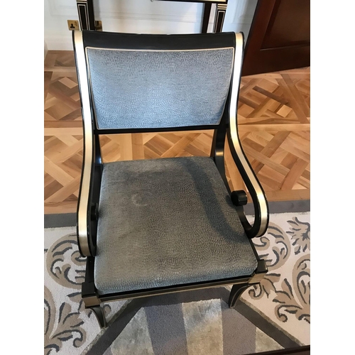 1961 - A Set Of 4 x Regency Upholstered Dining Chairs Crafted In Mahogany Displaying Scrolled Arms And Klis... 