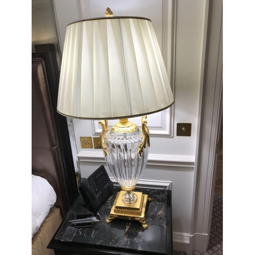 1984 - A Pair Of Laudarte Crystal Table Lamps Inserts And Decorations In 24ct Gold With Shade 95cm Tall (Ro... 