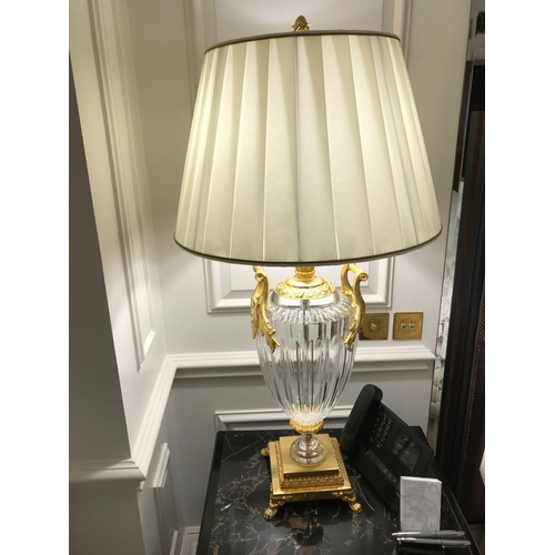 1984 - A Pair Of Laudarte Crystal Table Lamps Inserts And Decorations In 24ct Gold With Shade 95cm Tall (Ro... 