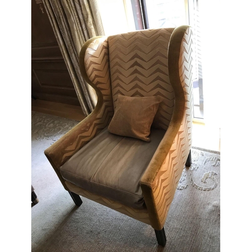 2030 - A Wingback Chair With Gold Chevron Fabric 78 x 62 x 106cm (Room 411)