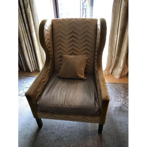 2030 - A Wingback Chair With Gold Chevron Fabric 78 x 62 x 106cm (Room 411)