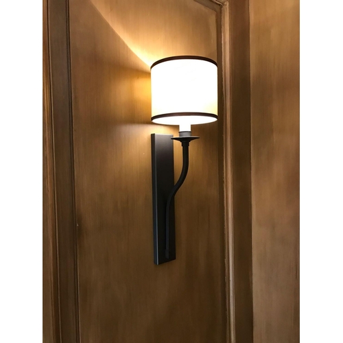 2037 - 4 x Powder Coated Black Metal Wall Sconces With Cream Shade (Room 411)