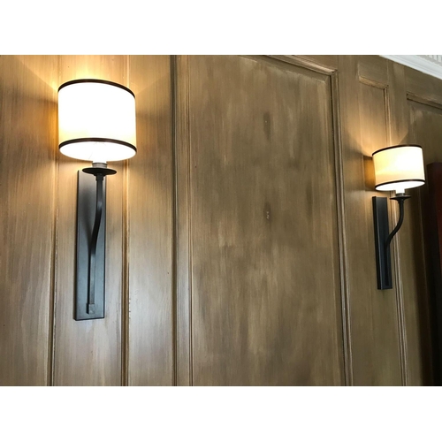 2037 - 4 x Powder Coated Black Metal Wall Sconces With Cream Shade (Room 411)