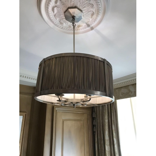 2038 - 2 x Drum Style Pendant Steel Frame With Pleated Shade 53cm Diameter (Room 411)