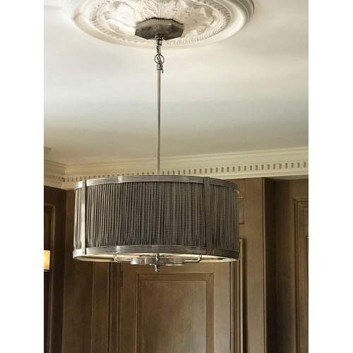 2038 - 2 x Drum Style Pendant Steel Frame With Pleated Shade 53cm Diameter (Room 411)