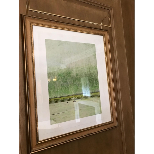 2046 - Abstract Framed Lithograph Green In Gold Frame 73x 88cm (Room 411)