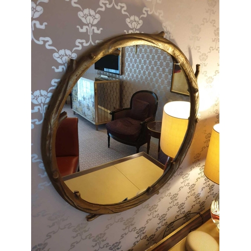 2059 - Forgeability Bespoke Metalwork Twig Circular Wall Mirror Brass Surround 60cm Diameter (Room 415)