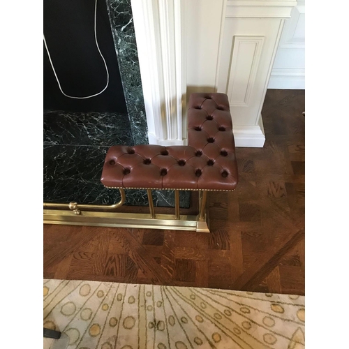 2098 - Large Brass And Leather Club Fender Tufted Leather Seat Pad 175 x 51cm (Room 417)