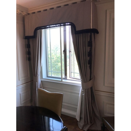 2099 - 4 x Pairs Luxury Striped Fully Lined Thermal Drapes With Pelmets Grey And White Pinstriped 255 x 220... 