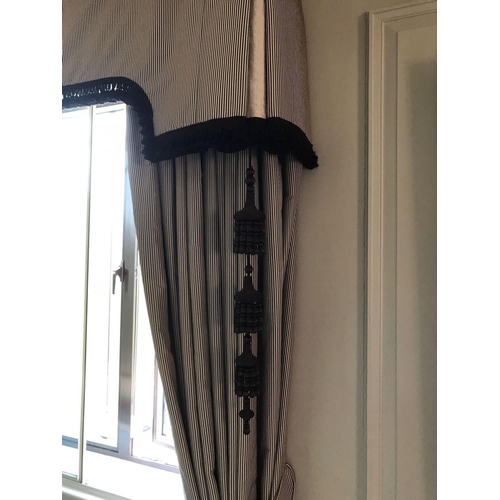 2099 - 4 x Pairs Luxury Striped Fully Lined Thermal Drapes With Pelmets Grey And White Pinstriped 255 x 220... 