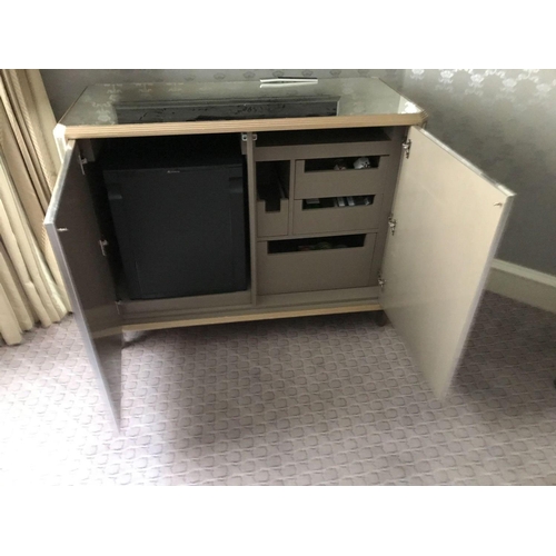 2170 - Coloured Verre Eglomise Sideboard Two Door Internally Fitted With Refrigerator Mini Bar 125 x 58 x 9... 