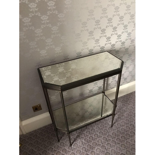 2172 - A Two Tier Console Table With Bevelled And Mottled Mirror Tops Mounted On A Bronze Brass Frame 70 x ... 