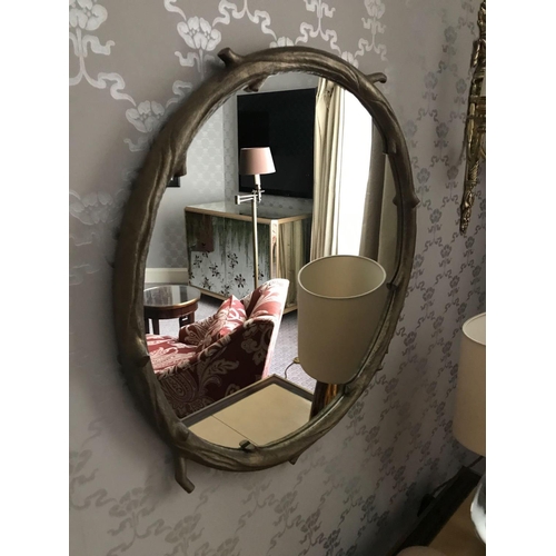 2177 - Forgeability Bespoke Metalwork Twig Circular Wall Mirror Brass Surround 60cm Diameter (Room 421)