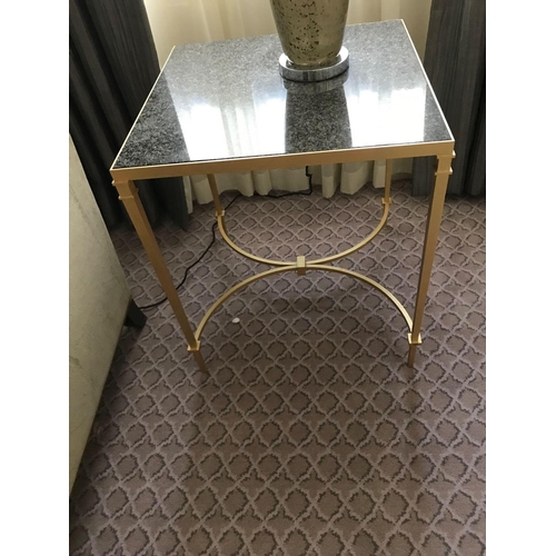 2214 - A Marble Side Table On Polished Brass Frame 50 x 50 x 56cm (Room 424)