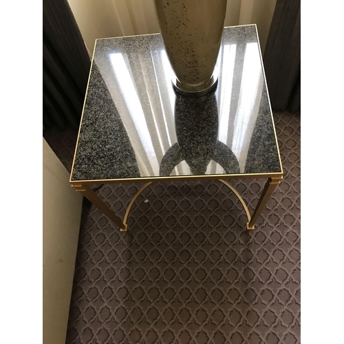 2214 - A Marble Side Table On Polished Brass Frame 50 x 50 x 56cm (Room 424)