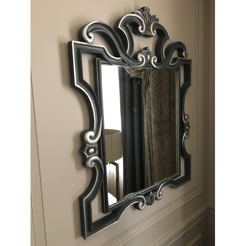 2219 - Accent Mirror Scrolled Decorated Frame Mirror In Silver Blue Frame 80 x 102cm (Room 424)