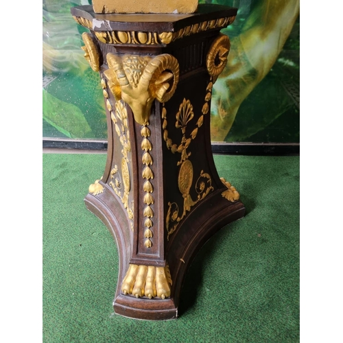 3 - Adam style wooden tripod base stand and reconstituted Adam style urn stained wood and gilded shaped ... 