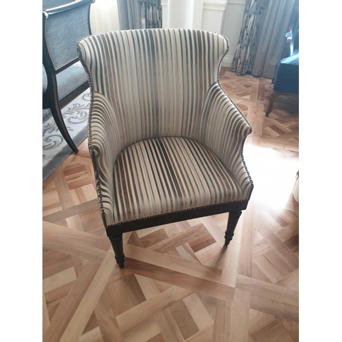 520 - Wing Back Accent Chair In Grey Stripe Upholstery On Hardwood Dark Stain Base 55 x 50 x 94cm (Room 30... 