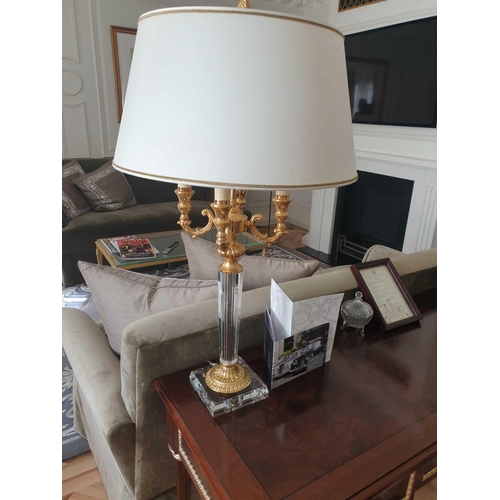 522 - Laudarte Crystal Table Lamp Four Arm Bronze Lost-Wax Casting Antique Gilt Bronze Base And Column And... 