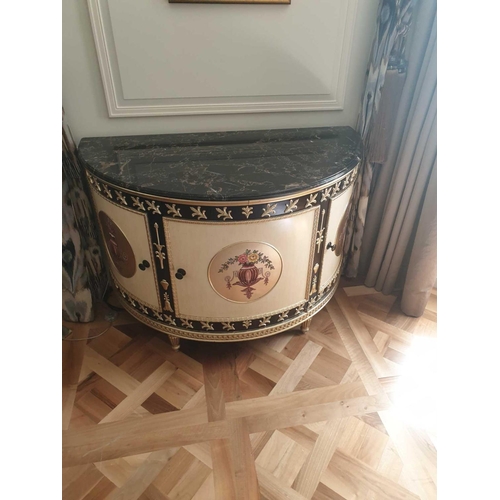 526 - Adam Style Demilune Commode Cabinet With Classical Painted Scenes And Gilded Decoration With Marble ... 