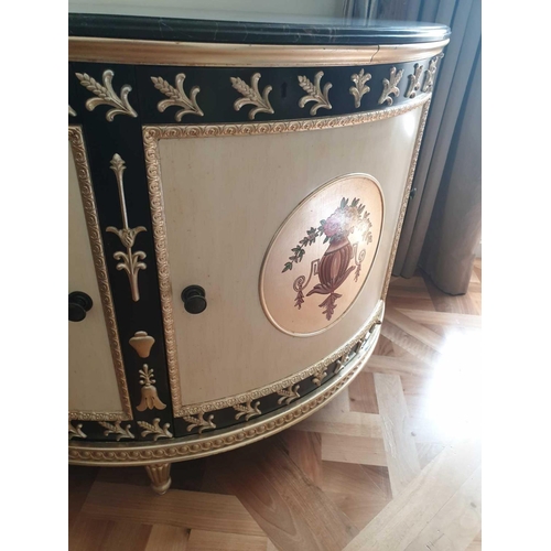 526 - Adam Style Demilune Commode Cabinet With Classical Painted Scenes And Gilded Decoration With Marble ... 