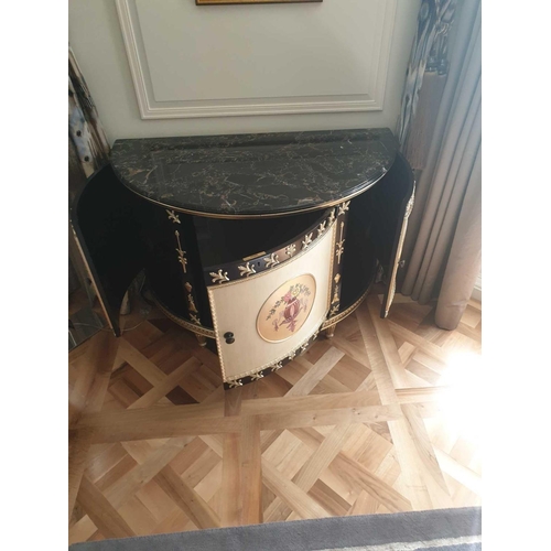 526 - Adam Style Demilune Commode Cabinet With Classical Painted Scenes And Gilded Decoration With Marble ... 