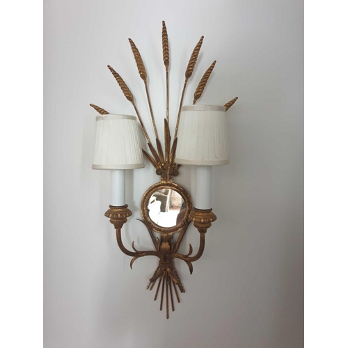 537 - A Pair Of Wall Appliques Twin Arm In A Elegant Wheatsheaf Motif And A Small Decorative Mirror Suppor... 