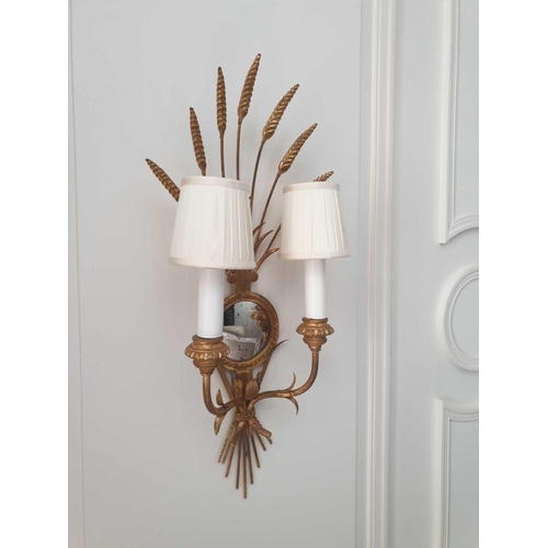 538 - A Pair Of Wall Appliques Twin Arm In A Elegant Wheatsheaf Motif And A Small Decorative Mirror Suppor... 