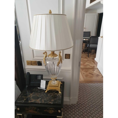 544 - A Pair Of Laudarte Crystal Table Lamps Inserts And Decorations In 24ct Gold With Shade 95cm Tall (Ro... 