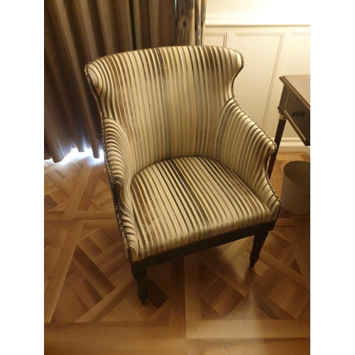 563 - Wing Back Accent Chair In Grey Stripe Upholstery On Hardwood Dark Stain Base 55 x 50 x 94cm (Room 30... 