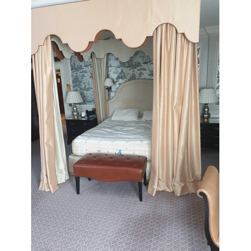 592 - Bed Canopy And Headboard With Floating Pelmet And Curtains Striped Cream And Gold Pelmet And Curtain... 