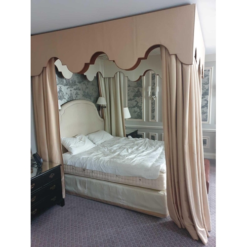 592 - Bed Canopy And Headboard With Floating Pelmet And Curtains Striped Cream And Gold Pelmet And Curtain... 