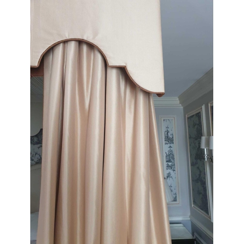 592 - Bed Canopy And Headboard With Floating Pelmet And Curtains Striped Cream And Gold Pelmet And Curtain... 