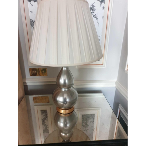 594 - A Pair Of Heathfield And CO Double Gourd Silver Silhouette Table Lamp With Cream Pleated Lamp Shade ... 