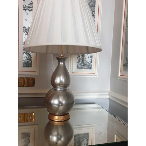 594 - A Pair Of Heathfield And CO Double Gourd Silver Silhouette Table Lamp With Cream Pleated Lamp Shade ... 