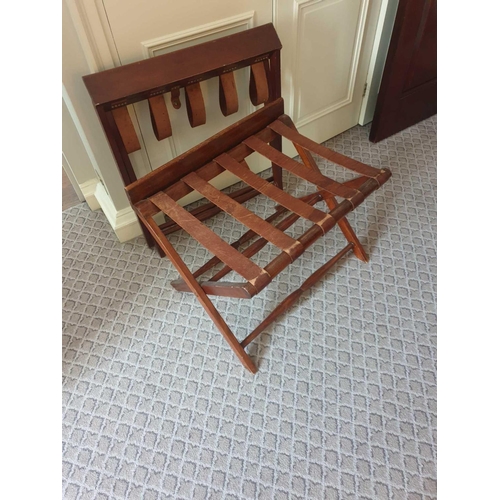 612 - Dark Mahogany Luggage Rack With Tan Straps 65 x 43 x 50cm (Room 306 & 307)