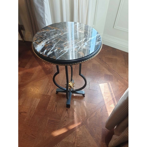 634 - A Regency Style Marble-Top Metal Bouillotte Table Having A Bronze Framed Marble Top Supported By Cas... 