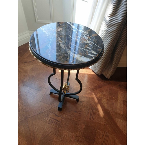 634 - A Regency Style Marble-Top Metal Bouillotte Table Having A Bronze Framed Marble Top Supported By Cas... 